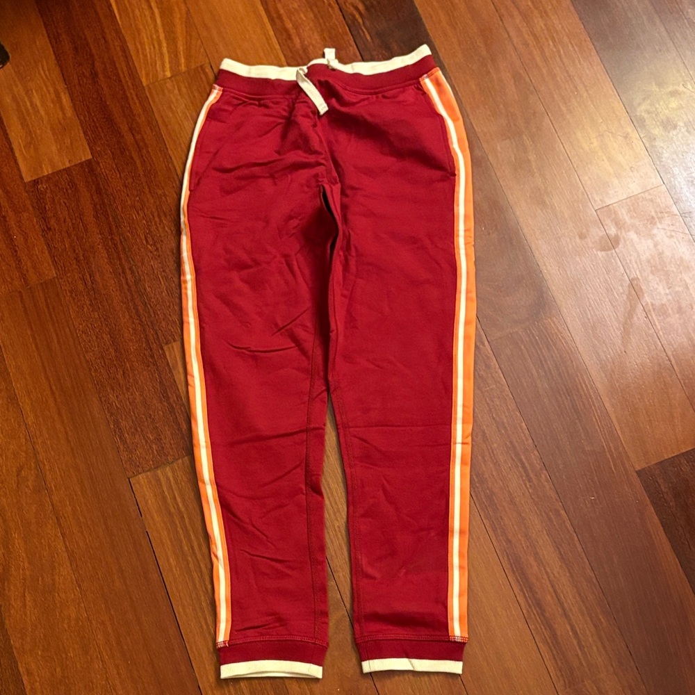 Hanna Andersson Red Joggers with Orange Stripes